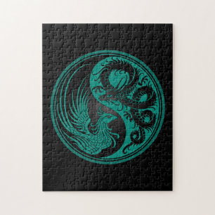 Krickablått och svartdrake Phoenix Yin Yang Pussel