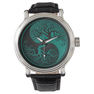 Krickablått och svartlivets träd Yin Yang Armbandsur