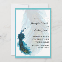 Krickablåttpåfågeln putsar bröllopinbjudan inbjudningar