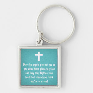Krickachaufför bön som välsignar Keychain Fyrkantig Silverfärgad Nyckelring