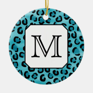 KrickaLeopardtryck, beställnings- Monogram. Julgransprydnad Keramik