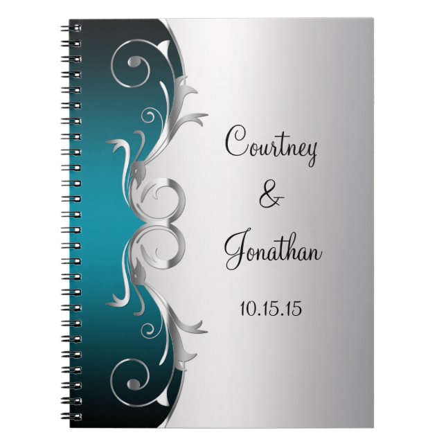 Krickan och utsmyckat silver virvlar runt anteckningsbok med spiral (Framsidan)