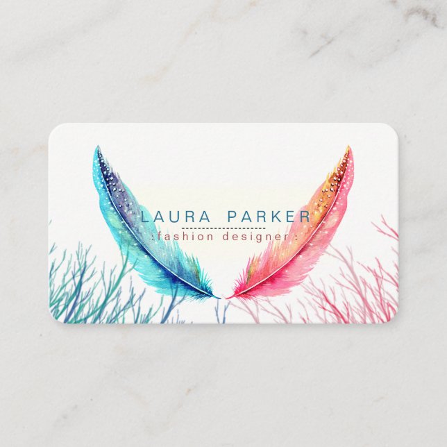 Krickarosan befjädrar vattenfärgBoho turkos Visitkort (Framsida)