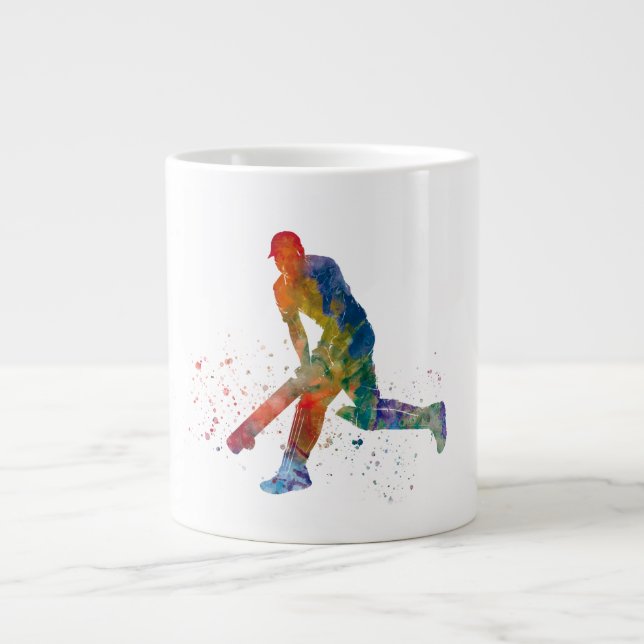 Kricketspelare i akvarell jumbo mugg (Framsidan)