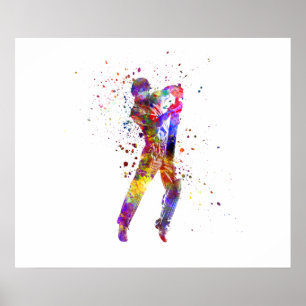 Kricketspelare i akvarell poster