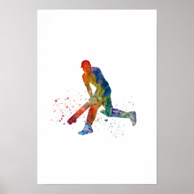 Kricketspelare i akvarell poster (Framsidan)