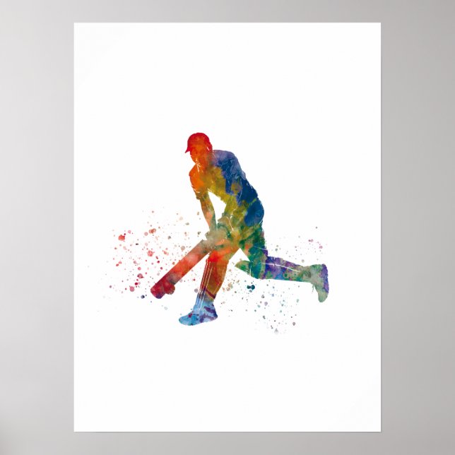 Kricketspelare i akvarell poster (Framsidan)