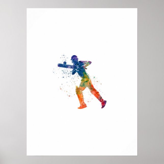 Kricketspelare i akvarell poster (Framsidan)
