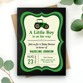Kriddtavla Grön Traktor Baby Shower Inbjudningar