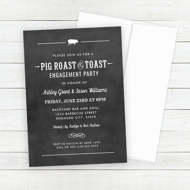 Kridskrifts Grisstek och Toast Förlovningsfest Inbjudningar (Skapare uppladdad)