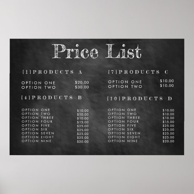 KRIDSKRIVTAVLA Service Pris Meny Beställningsbar A Poster (Framsidan)