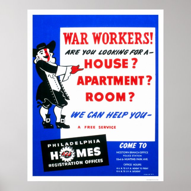 Krig-arbetare Philadelphia 1942 WPA Poster (Framsidan)