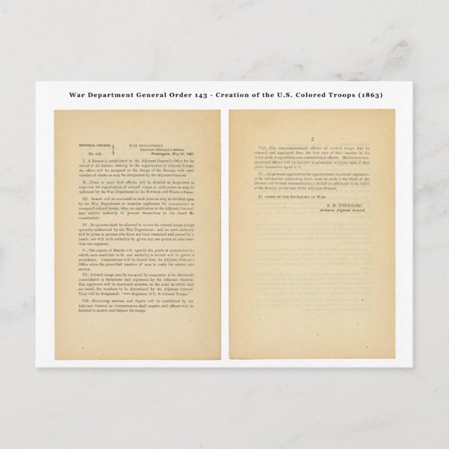 Krig Department General Order 143 Färgad Troops Vykort (Framsida)