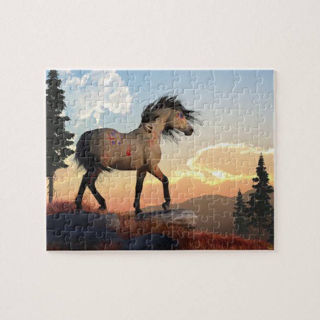Krig Horse and Peacresh Dawn Pussel (Horisontell)