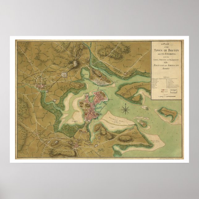 Krig i Boston Karta - 1776 Poster (Framsidan)