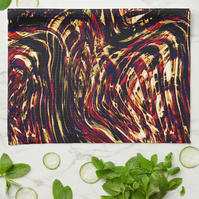 Krig i golden rosett band mot rött, i mörk kökshandduk (Vikta)