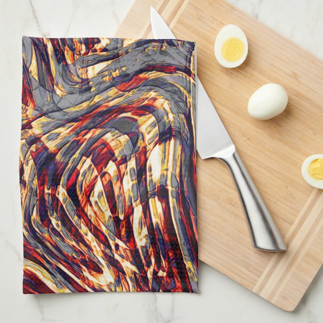 Krig i orange rosett band mot rött, över grått-fon kökshandduk (Vikt i Fjärdedel)