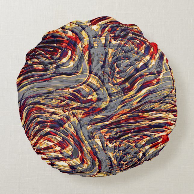 Krig i orange rosett band mot rött, över grått-fon rund kudde (Baksidan)