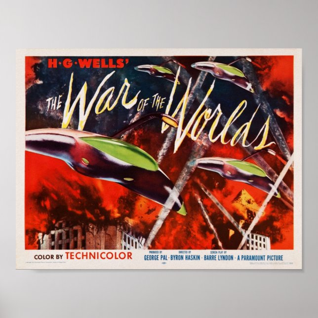 KRIG I WORLDS Retro SciFi Film HG Wells VI Poster (Framsidan)