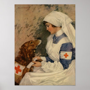Krig Nurse med Golden Retriever 1917 WW1 Poster