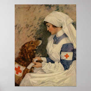 Krig Nurse med Golden Retriever 1917 WW1 Poster