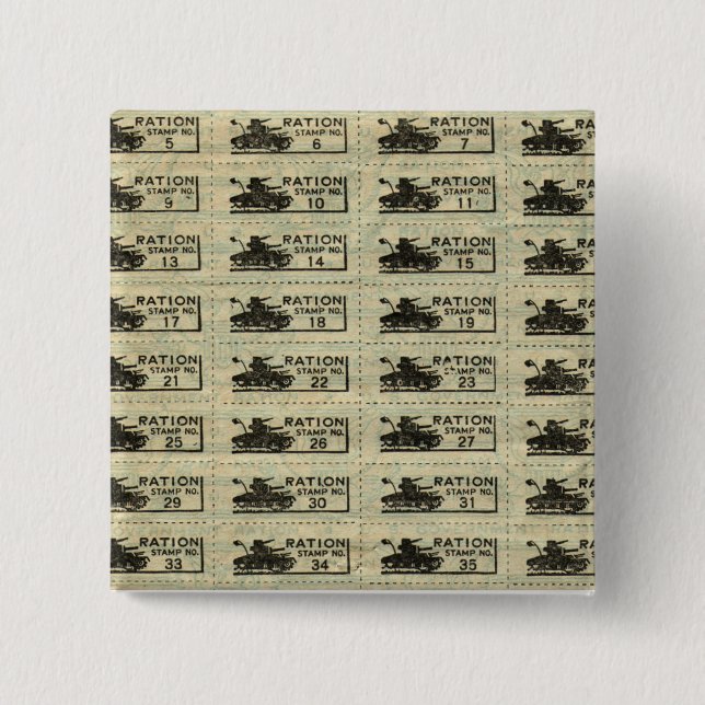 Krig ransonerar frimärket klämmer fast knapp (Framsida)