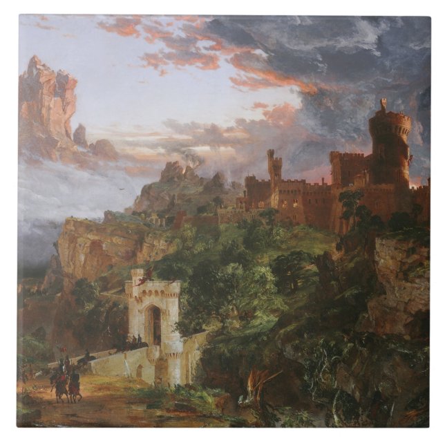 Krig (slaget vid medeltida slott) kakelplatta (Framsidan)