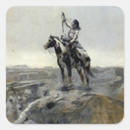 "Krig" Western Painting av Charles M Russell Fyrkantigt Klistermärke