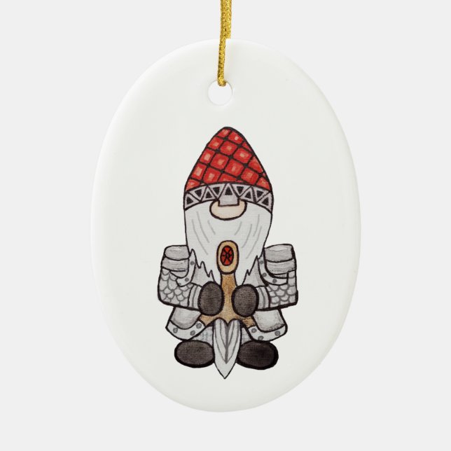 Krigar riddare Gnome  Julgransprydnad Keramik (Framsidan)