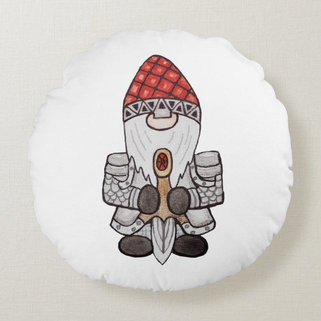 Krigar riddare Gnome  Rund Kudde (Framsidan)