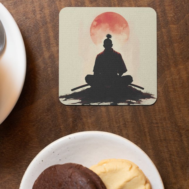 Krigaranda Samuraj Solnedgång Meditation Underlägg Papper Kvadrat (Skapare uppladdad)