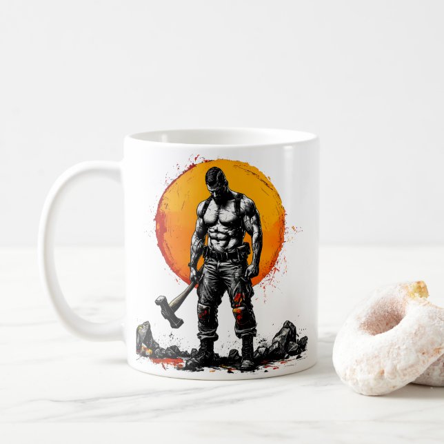 krigare, barbarisk medeltida fantasi, hummer styrk kaffemugg (Med munk)
