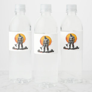 krigare, barbarisk medieFood and Beverage Label Se Vattenflaskor Etikett