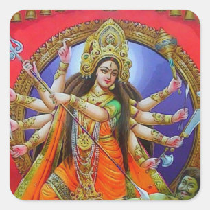 Krigaregudinna Durga Shakti Fyrkantigt Klistermärke