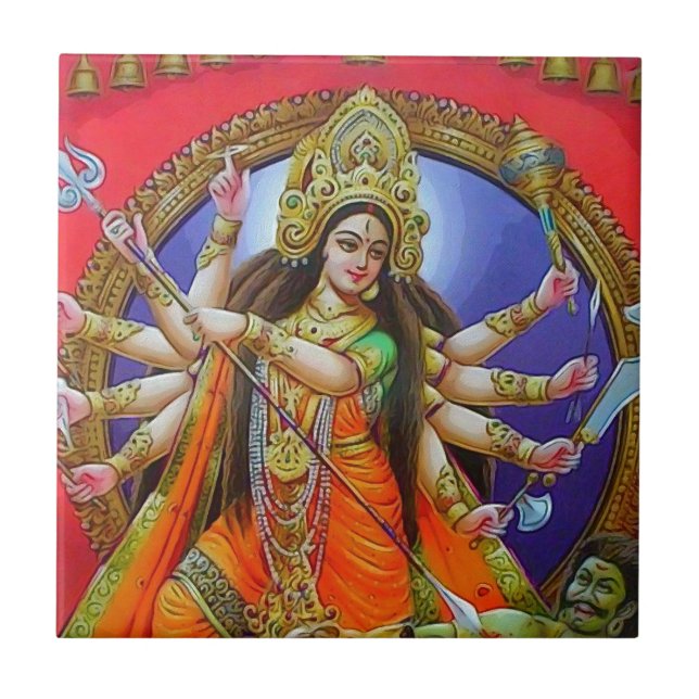 Krigaregudinna Durga Shakti Kakelplatta (Framsidan)