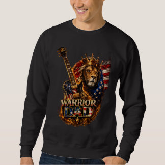 Krigarfar Lion Amerikansk Flagga Gitarr T-Shirt Lång Ärmad Tröja