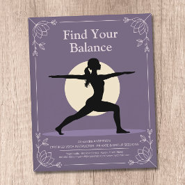 Krigarpose - Yogainstruktör med Lotusblommor Flygblad