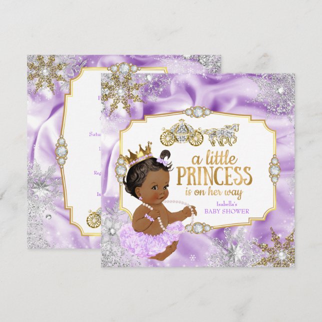Krigarprinsessa Baby Shower Lila Etnisk Inbjudningar (Fram/baksida)