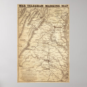 KrigTelegram som markerar kartan Poster