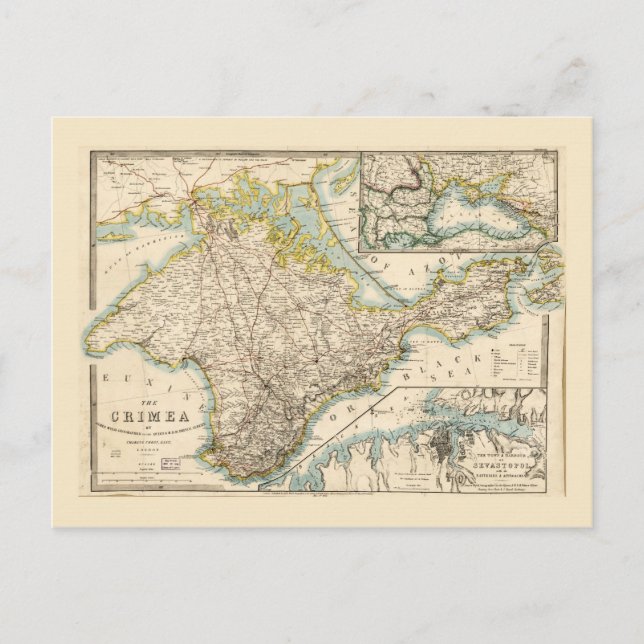 Krim (Ukraina) Sevastopolregionen Karta 1855 Vykort (Framsida)