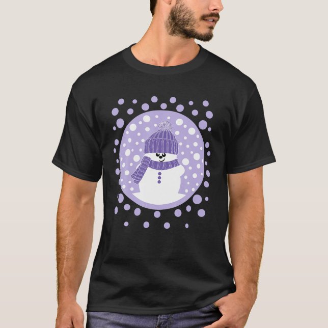 Krimbles Roligt Dotty Snögubbe med Lilac Wooly Hat T Shirt (Framsida)