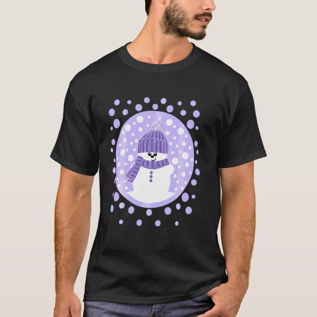 Krimbles Roligt Dotty Snögubbe med Lilac Wooly Hat T Shirt (Framsida)