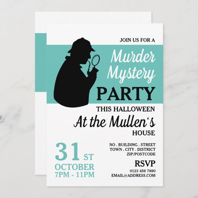 Kriminalassistent Silhouette, Murder Myasty Hallow Inbjudningar (Fram/baksida)