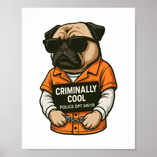Kriminellt Cool Pug – Rollig Fotboll Hund Design Poster (Framsidan)