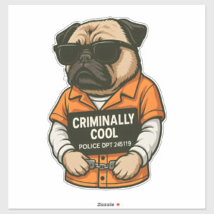 Kriminellt Cool Pug � Rollig Muggshot Hunddesign Klistermärken