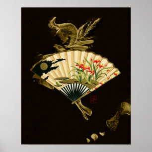 Kriminellt orientaliskt Fläkt med Blommigt Design Poster