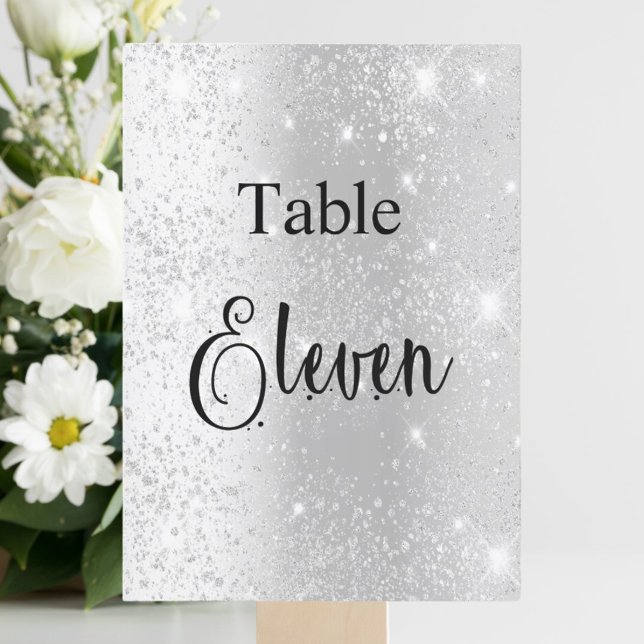 Kringigrafikort för silver glitter, bord elva 11 inbjudningar (Skapare uppladdad)