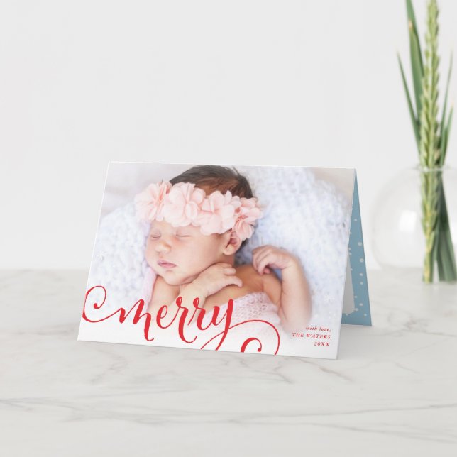 Kringigrafiövertäckt av roligten MERRY PHOTO-famil Helgkort (Framsida)