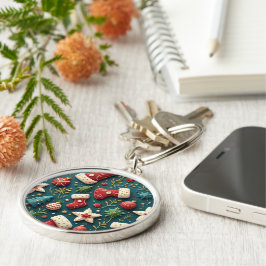 Kringkedja för julklapp rund silverfärgad nyckelring