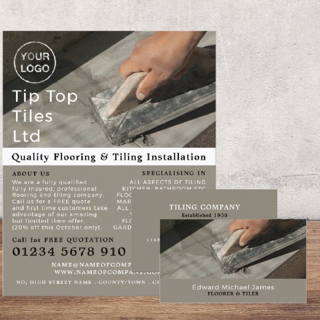 Kringtrowel, blommor, annonsering om Tile Installe Flygblad (Skapare uppladdad)
